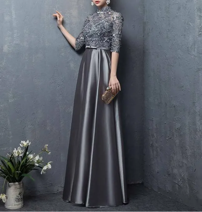 ハイネックドレス フラワー 7分袖 フレア 韓国【K13】